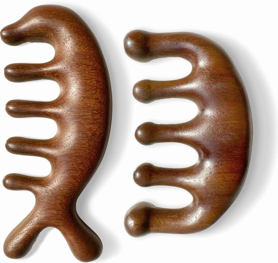 Houten hoofdhuid massagekam met brede, ronde tanden - 59g