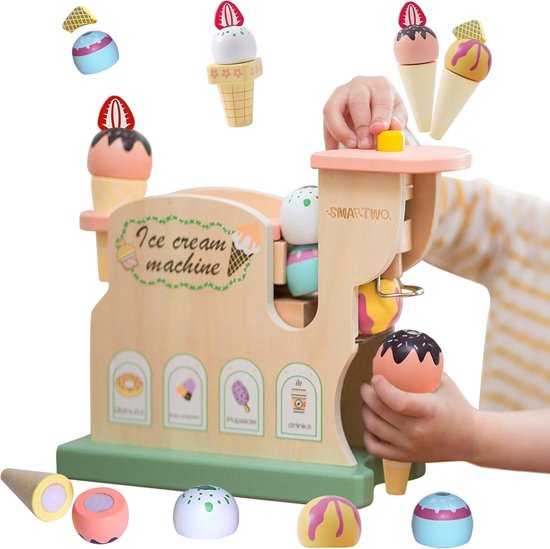 Houten IJsspeelgoed Set voor Kinderen - IJsmachine, Rollenspel Keuken Accessoires voor 3-6 Jaar, Perfect Cadeau voor Meisjes