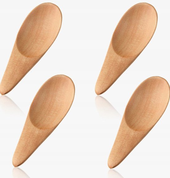 Houten Lepeltjes Mini 4 Stuks 7 cm - Natuurlijk Keukengerei