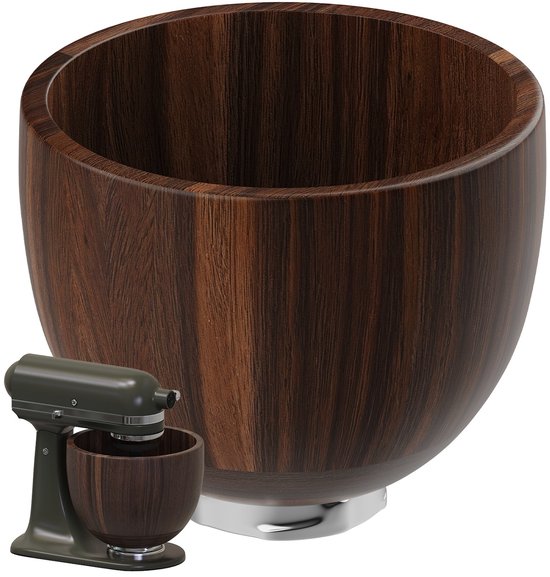 Houten Mengkom voor KitchenAid 4.5–5 QT Tilt-Head Stand Mixer – Acacia Houten Kom 5 Quart met RVS Voet – Decoratief en Functioneel – Accessoires voor KitchenAid Mixers