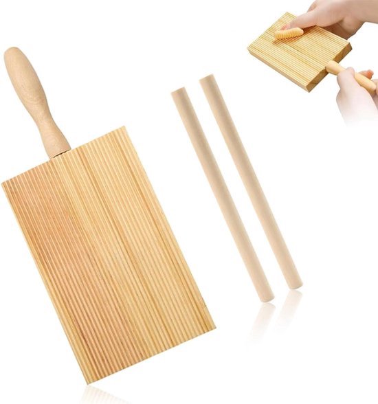 Houten pasta plank voor het maken van pasta - Gnocchi plank met 2 pastastokjes - Noedel plank met handrolplank - Handige pastatools van hout voor pasta maken van houten
