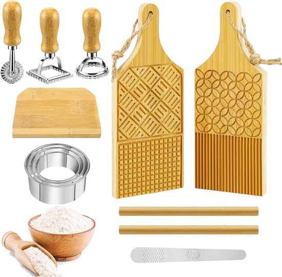 Houten Pasta Set - Pastamaker Gereedschap - Zelf Pasta Maken - 12-delige Gereedschapsset - 30 x 20 x 5 cm van houten