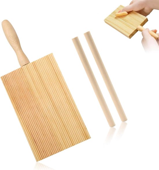 Houten pastafel met handrolplank en gnocchi-plank - 2 houten stokjes - pasta maken - keukenaccessoire van Point-Virgule