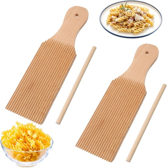 Houten pastaplanken set van 2 voor gnocchi, tortellini en garganelis met stokjes voor pasta en macaroni