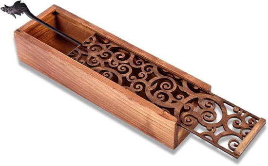 Houten Pennenhouder met Retro Uitsnijdingen en Schuifdeksel voor Thuis, School en Kantoor, 7.7 x 2.2 x 1.6 Inch, Organiseer je Bureau en Verbeter je Werkruimte