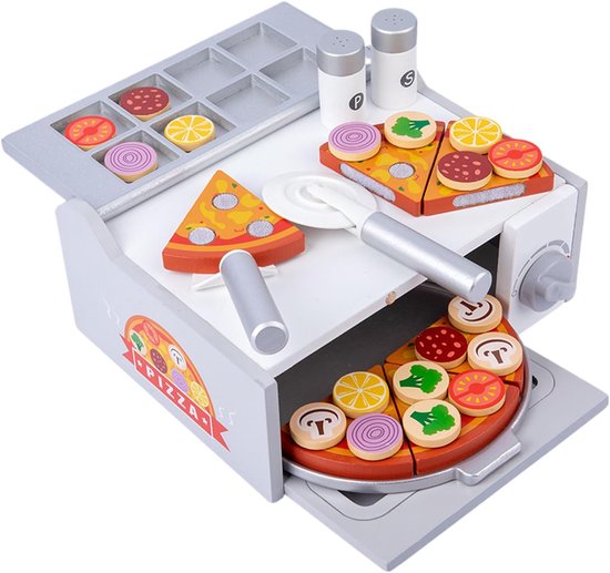 Houten Pizzaset - Speel Oven - Rollenspel Keuken - Educatief Speelgoed - 26 x 22.5 x 12 cm
