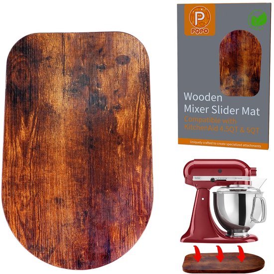 Houten Schuifmat voor KitchenAid Mixer - Inclusief Siliconen Keukengereedschap - Geschikt voor 4,5/5 Qt