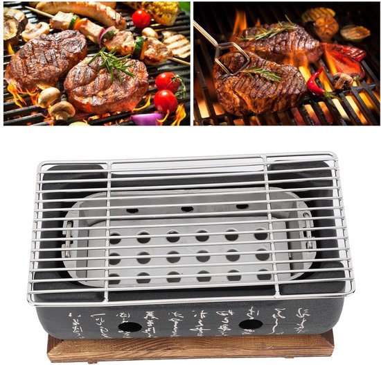 Houtskoolgrill - Hibachi Grill Yakitori - Buiten Koken - Gelijkmatige Warmte - 26 x 15 x 14 cm - Zwart