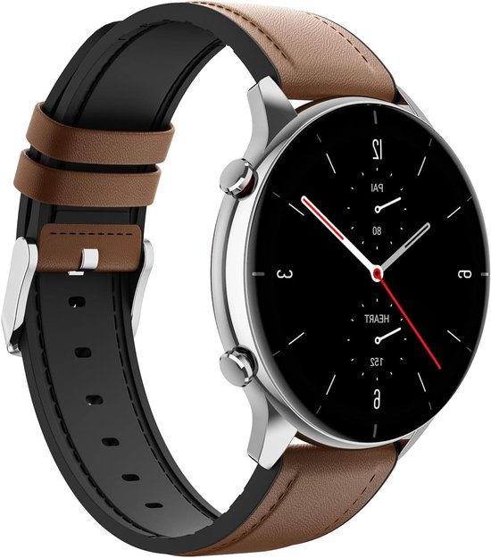 Hybride Leren en Siliconen Vervangband voor Amazfit Bip 5 en GTR Series - 22mm, Bruin, Comfortabel en Duurzaam