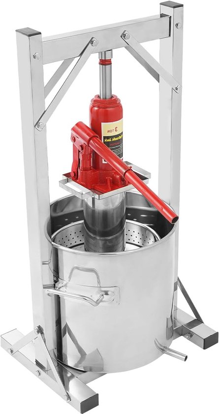 Hydraulische Fruitpers – Wijnpers – Appelpers – Mechanische Sapcentrifuge – Druivenpers – 3 Ton Perskracht – RVS 304 Roestvrijstaal – Binnenfilterbeker 3 Liter van Merkloos