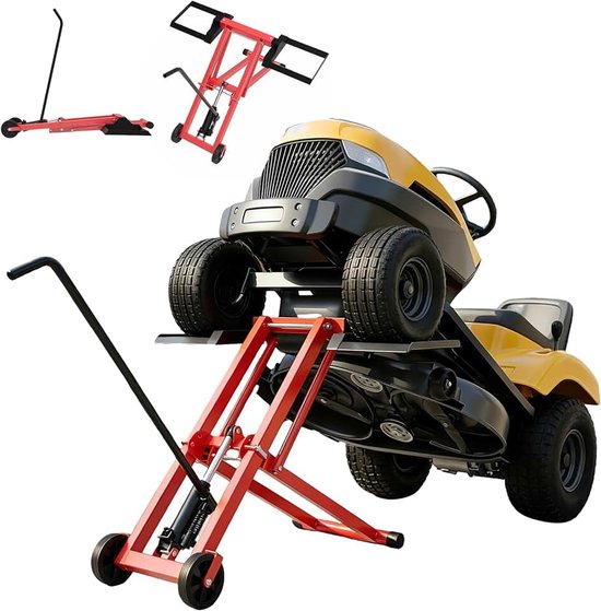 Hydraulische zitmaaier lift, 227 kg, grasmaaier, tractor, hefbrug voor zitmaaiers en ATV, 3-voudig in hoogte verstelbaar tot 65,5 cm, inklapbaar, grasmaaier, accessoires, hefmechanisme