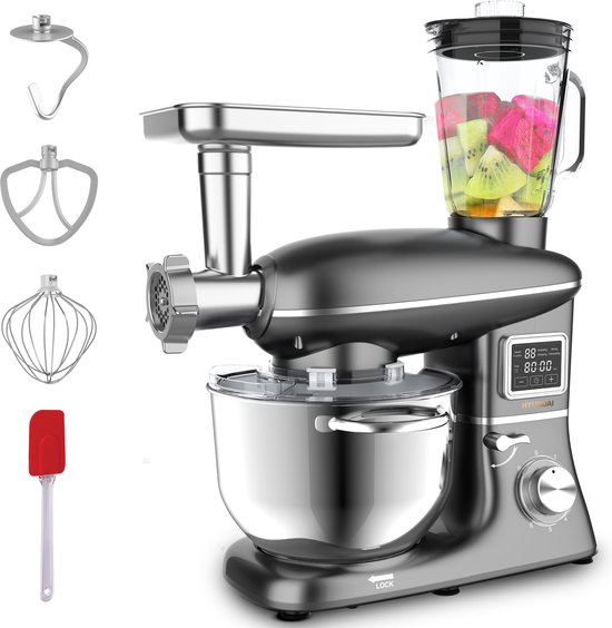 HYUNDAI - Success Cake+ Keukenmachine met Blender en Vleesmolen - 1500 W - 6,2 L RVS Mengkom - 6 Snelheden - Grijs van Hyundai