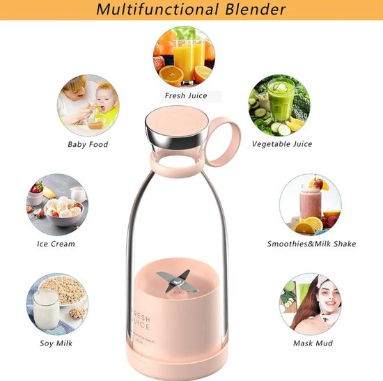 IBBO® - Draadloze Blender To Go - 350 ml - Mixer - USB - Smoothie maker voor onderweg - Draagbare Mini blender - Mixer voor smoothies - Draadloos opladen - voor gezonde drankjes - Roze van IBBO