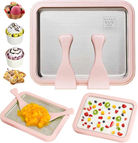 Ice Cream Maker - IJs Maken - Zonder Stroom - Teppanyaki - IJsmaker IJsmachine - IJsrolplaat - Roze van Merkloos