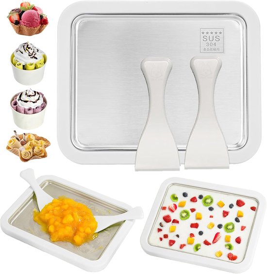Ice Cream Maker - IJs Maken - Zonder Stroom - Teppanyaki - IJsmaker IJsmachine - IJsrolplaat - Wit