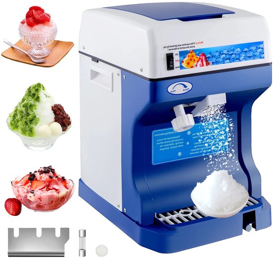 Ice Crusher - Schaaf ijsmachine - Slush Machine - 120kg Capaciteit - met Verstelbare Ijstextuur - 250W - 320 RPM - 29 x 39 x 43 cm - Blauw van Merkloos
