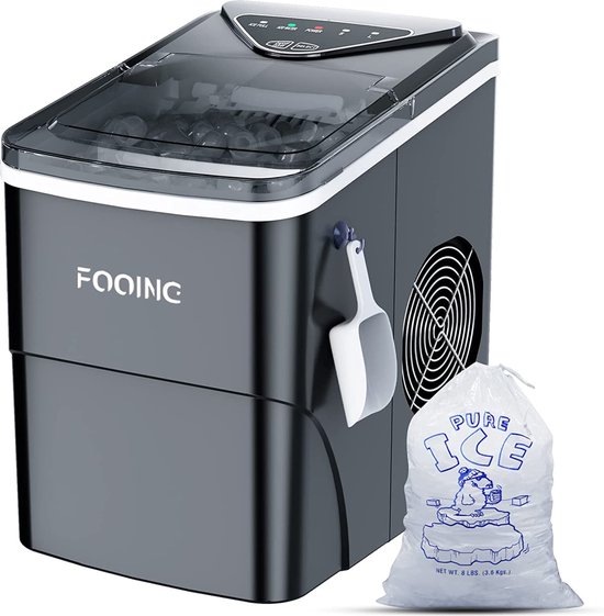 Ice Cube Maker - Ice Cubes in 6 Minutes, 2.2L Capacity, 15kg/24 Hours, Self-Cleaning Function, 2 Ice Cube Sizes, Black van Gastroback