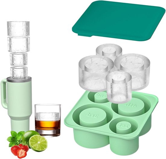 Ice Cube Tray met 4 Compartimenten en Deksel voor Iced Coffee, Whisky en Cocktails - Perfect voor 50 ml Cups van Merkloos