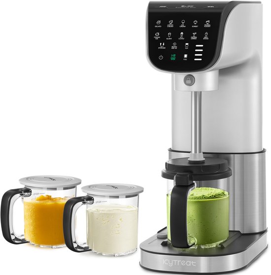 IcyTreat-11-in-1 ijsmachine – RVS-automatisch-voor sorbet/milkshake/frozen yoghurt, 3 gezinsbakken van Tritan, makkelijk reinigbaar