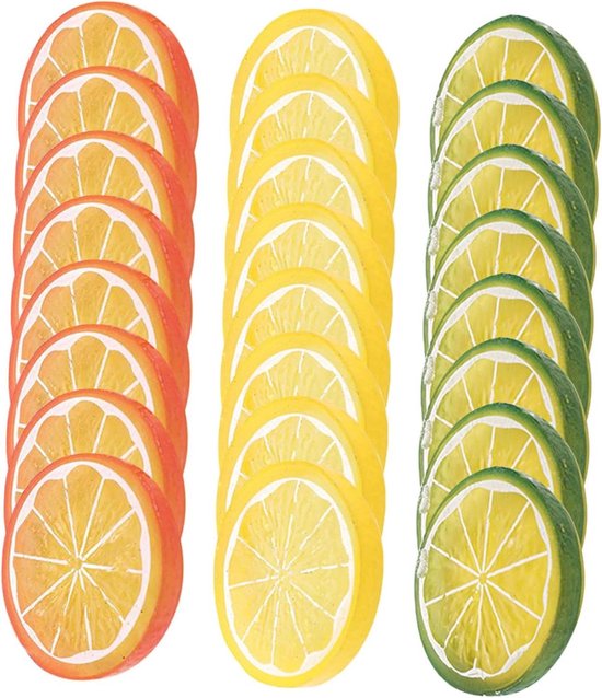 ifundom 30 Stuks Imitatie Schijfje Plastic Citroenen Versieringen Kunst Decor Levensechte Vrucht Levensechte Plastic Fruitschijfjes Blokjes Kunstmatig 3d Model Pvc