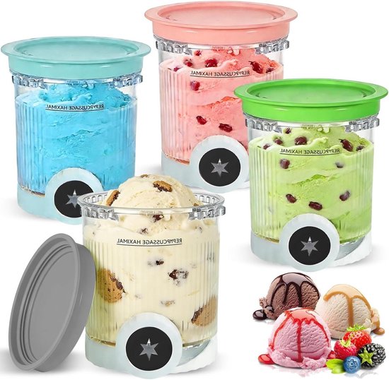 IJs Containers - IJsbakjes Set - Zelfgemaakt IJs - BPA-vrij Glas - 4 stuks 500ml - Transparant Gekleurd