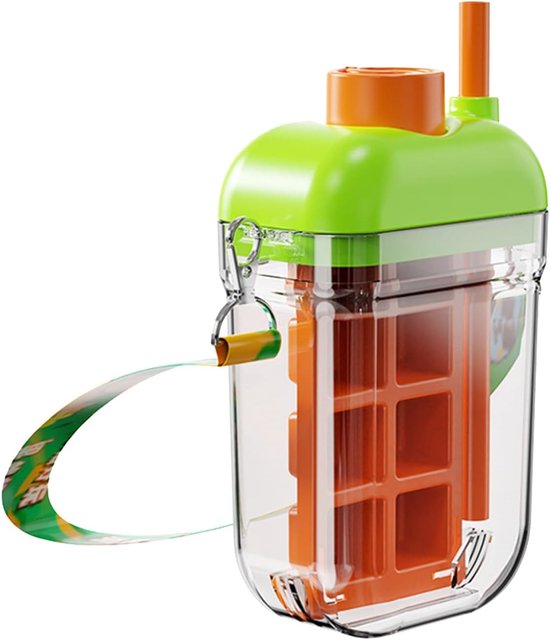 IJs Maker Fles - Beker met rietje - Dranken Koelen - Gemakkelijk los te maken - 18x7x13 cm - Oranje Groen van Merkloos