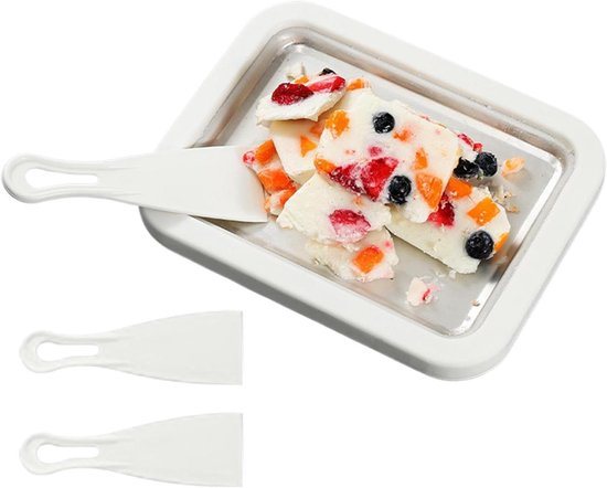 IJs Roller Maker - Roller Pan Yoghurt Tray - Desserts Maken - Handmatig Schraapmechanisme - 255 x 2027 cm - Wit