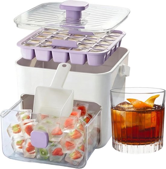 Ijsbakjes Met Deksel - IJsmaker Bak - Dranken Koelen - 50 Compartimenten - 18.5 x 17.3 x 14.9 cm - Wit