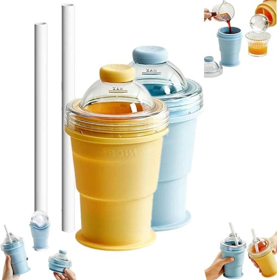 Ijsbal Maker - Opvouwbare Beker - Dranken Koelen - 2-in-1 Ontwerp - 315 ml - Geel Blauw