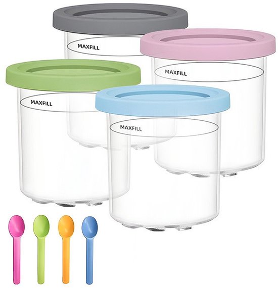 IJsbekers - BPA-vrij - Compatibel NC301/NC300/NC299AMZ - Vaatwasserbestendig - Voor Dessert & Sorbet - Keukentools - Transparant - Standaard - 4 Stuks + Lepel van Merkloos