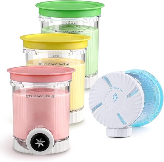 Ijsbekers Geschikt Voor Ninja Cream - 4 Stuks - Ijsbakje - Bestand Tegen Kou En Hitte - Vaatwasserbestendig - Accessoires - Bpa-Vrij - Ijsbekers - Ijsstand - Met Deksel - Blauw, Groen, Geel, Roze van Merkloos