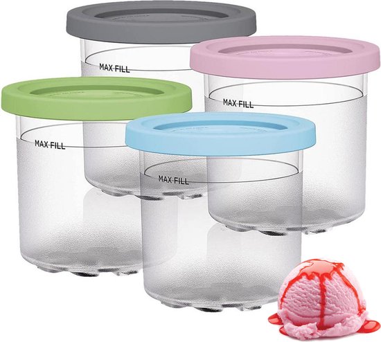 IJsbekers voor Ninja Creami – Ritmi - Ijsmaker – Ijsvormpjes – Milkshake Beker – IJs Maken - Multi Color - NC300EU - Ninja Creami 4 stuks - ijsbakje - Pint bakjes - opbergbakjes van Merkloos