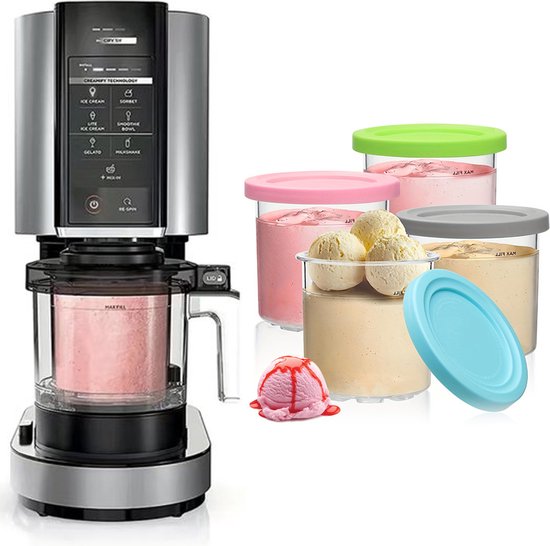 IJsbekers voor Ninja Creami – Ritmi - Ijsmaker – Ijsvormpjes – Milkshake Beker – IJs Maken - Multi Color - NC300EU - Ninja Creami 4 stuks - ijsbakje - Pint bakjes van Merkloos