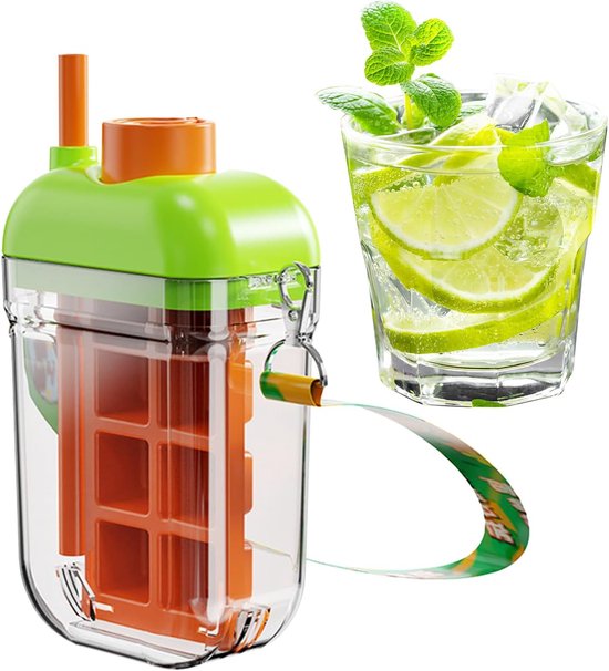 IJsblokjes Maker - Waterfles IJs - Drankjes Koelen - 2-In-1 Ontwerp - 18x12x7 cm - Oranje Groen van Merkloos
