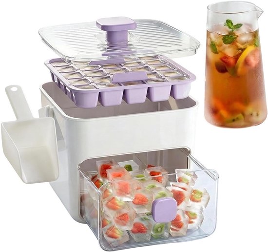 Ijsblokjes Vorm - Ijsmaker Deksel - Dranken Koelen - Druktype Dubbellaags - 50 Blokjes - Wit