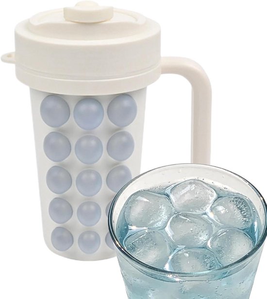 IJsblokjeshouder Beker - Knijptray Vriezer - Dranken Koelen - Met Rietje - 20x16x8 cm - Crèmekleurig