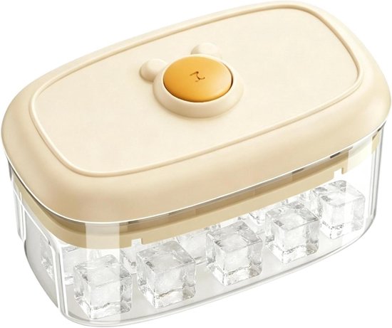 IJsblokjeshouder met deksel - Ijsklontjesmaker bak - Dranken Koelen - 28 vakken drukknop - 19.5 x 11.5 cm - Crèmekleurig