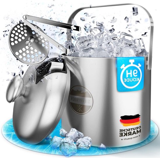 Ijsblokjeshouder van roestvrij staal - Geïsoleerde houder met deksel en tang - Picknick en bruiloft - Premium kwaliteit van Emberton