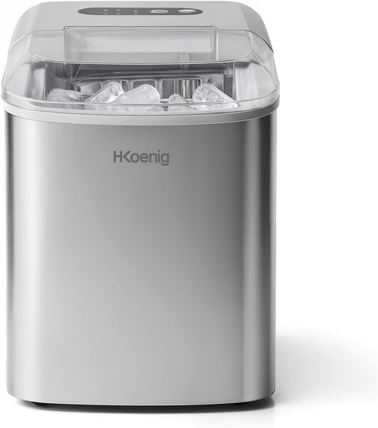 IJsblokjesmachine - 12kg per Dag - 2 Formaten IJsblokjes - IJs Binnen 13 Minuten - Compact voor op Aanrecht (Zilver)