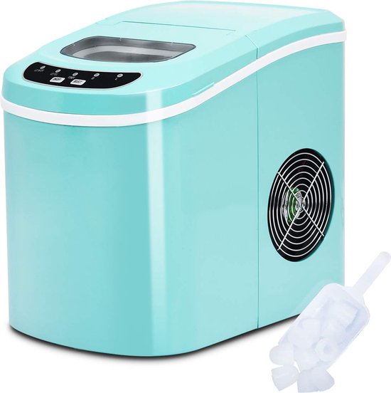 IJsblokjesmachine 12kg/24H, ijsmaker 9 ijsblokjes in 6-13 min, ijsmachine 2,2L watertank, ijsblokjesmaker 2 ijsblokjesmaten incl. schep, 25x36x33cm (groen) van Merkloos