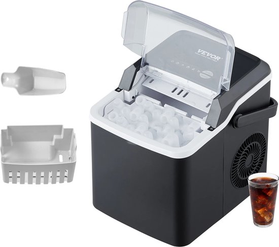 IJsblokjesmachine - 1.2L - IJsblokjesmaker - IJsschep – 12kg/24 uur – Draagbaar – Zelfreinigingsfunctie - Zwart van Merkloos