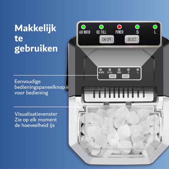 IJsblokjesmachine - 1.3 - 4-6 Min - IJsmachine - IJsblokjes - 12 KG / 24u - Draagbaar Met Handvat - Incl. IJsschep, Mand en Montagegreep van Merkloos