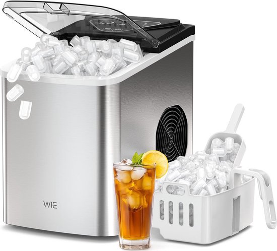 IJsblokjesmachine 15 kg/24 Uur - Snel IJs in 6 Minuten - Zelfreinigend - Draagbaar met 2L Watertank en IJsschep