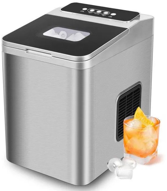 IJsblokjesmachine-1,5 L - Touchbediening-12 kg ijs in 24 uur-Hoogefficiënte ijsproductie-Behuizing van roestvrij staal van Merkloos