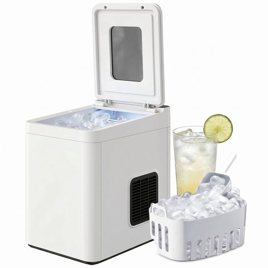 IJsblokjesmachine - 1.5L - 12kg/24 uur - BPA-vrij - IJsblokjesmaker - IJsschep - Draagbaar – Zelfreinigingsfunctie- 9 Blokjes / 6 Min - Wit