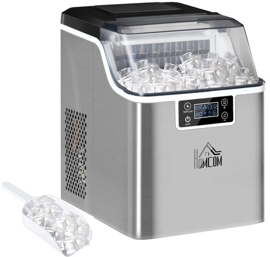 IJsblokjesmachine - 2.3L - IJsklontjes maker - Met ijsmand + schep - 20kg/24 uur - met Timer en 3,2L Watertank - Zelfreinigingsfunctie - Stille werking - Compact design - Zilver van Merkloos