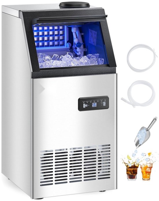 IJsblokjesmachine - Commercieel - Dagcapaciteit 54,43 kg - Opslag 12,7 kg - Productie 36 Blokjes/15 Min - LED-Display - Dubbele Watertoevoer van Merkloos