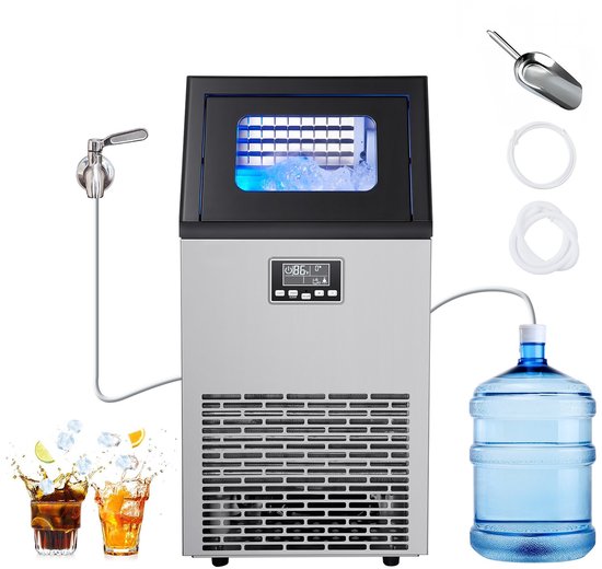 IJsblokjesmachine - Commerciële ijsmachine - Capaciteit 54 kg/dag - Opslag 13 kg - RVS - LED-display - Zelfreinigend - Vrijstaand & onderbouwbaar van Merkloos