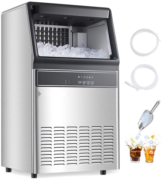 IJsblokjesmachine - Commerciële IJsmachine Vrijstaand - Capaciteit 49,9 kg/dag - Opslag 15 kg - Productie 50 ijsblokjes/15 min - LED-display - Zelfreinigend van Merkloos