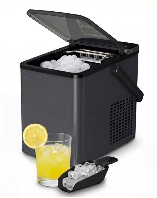 IJsblokjesmachine - Compacte Ice Maker met Compressor - 12 kg IJs per Dag - 2 IJsblokformaten (S & L) - 9 IJsblokjes per Cyclus - Zelfreinigende Functie met Waterreservoir en Handvat - Voor Keuken, Kantoor en Bar